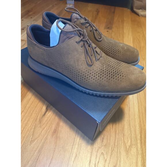 NEW Cole Haan 2.ZERØGRAND Suede Laser Cut Oxfords Men Brown Raven NIB main image 3